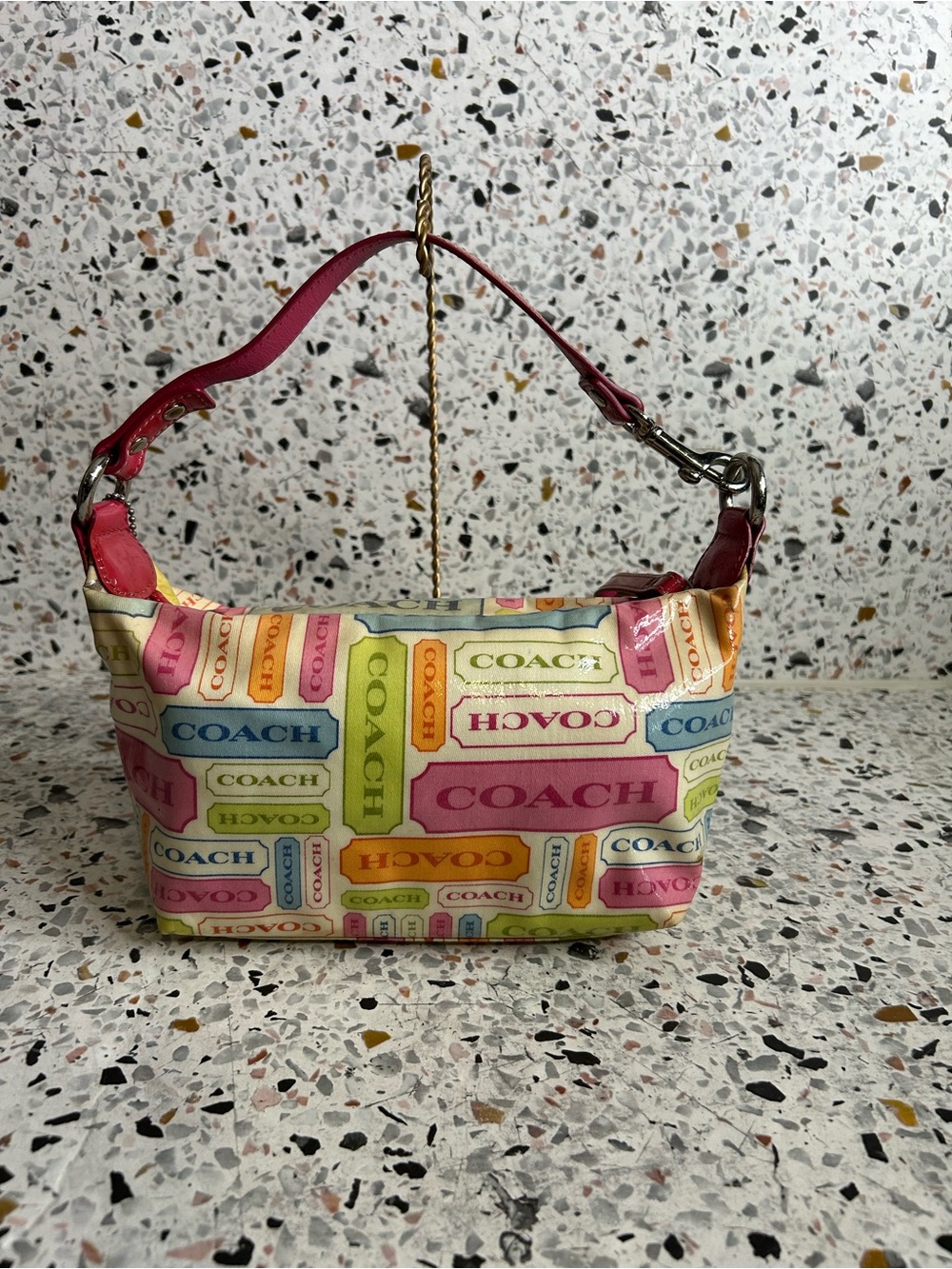 Y2K Coach Hamptons Mini Baguette Ticket Coated Fabric Demi Bag Wristlet